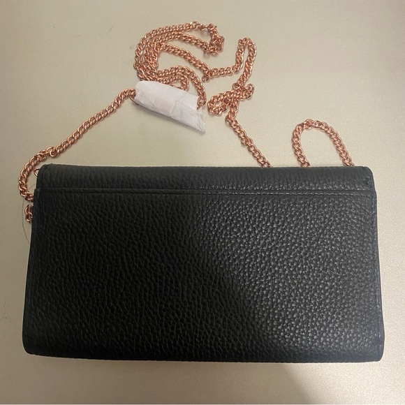 NWOT Ted Baker Janet Black Pebble Leather Matinée Wallet On Rose Gold Chain - Picture 10 of 15